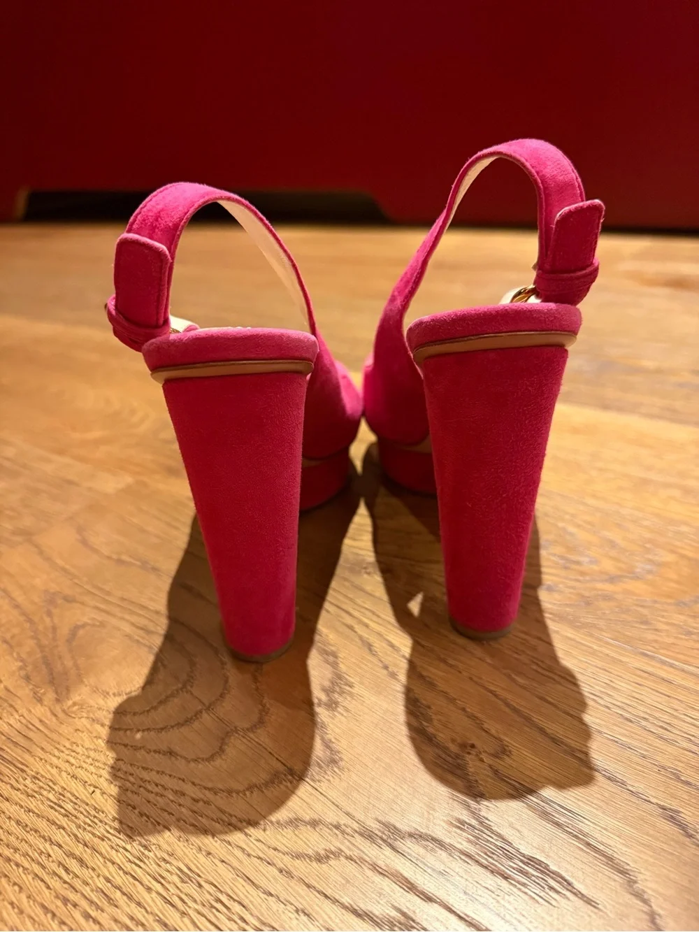 Prada Fuchsia Suede Platform Slingback Heels